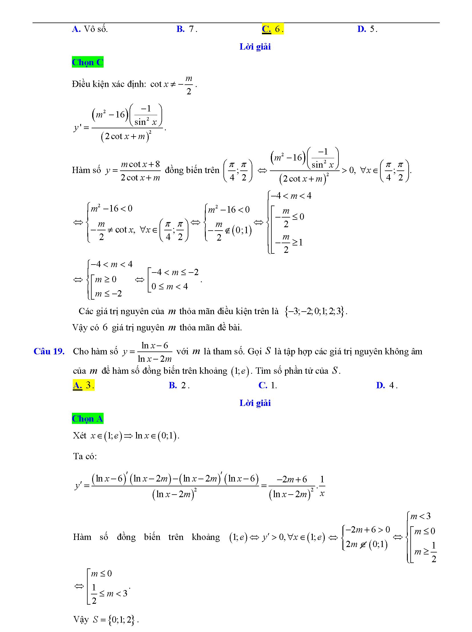 Trắc nghiệm tìm m để hàm số đơn điệu 14