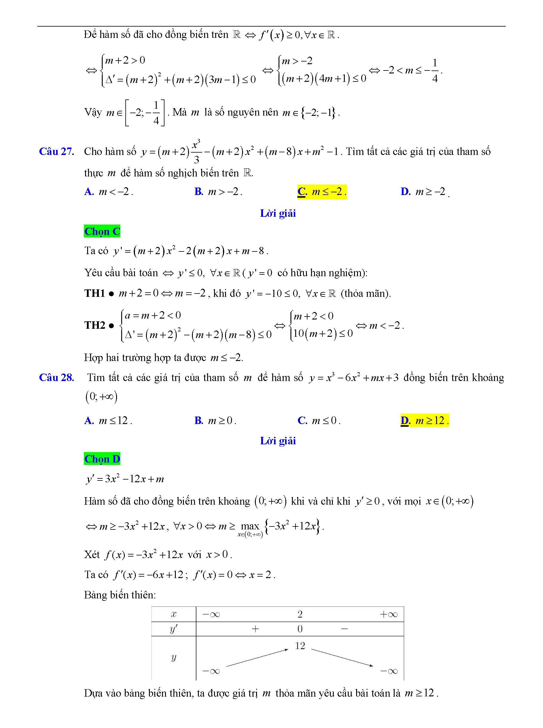 Trắc nghiệm tìm m để hàm số đơn điệu 18