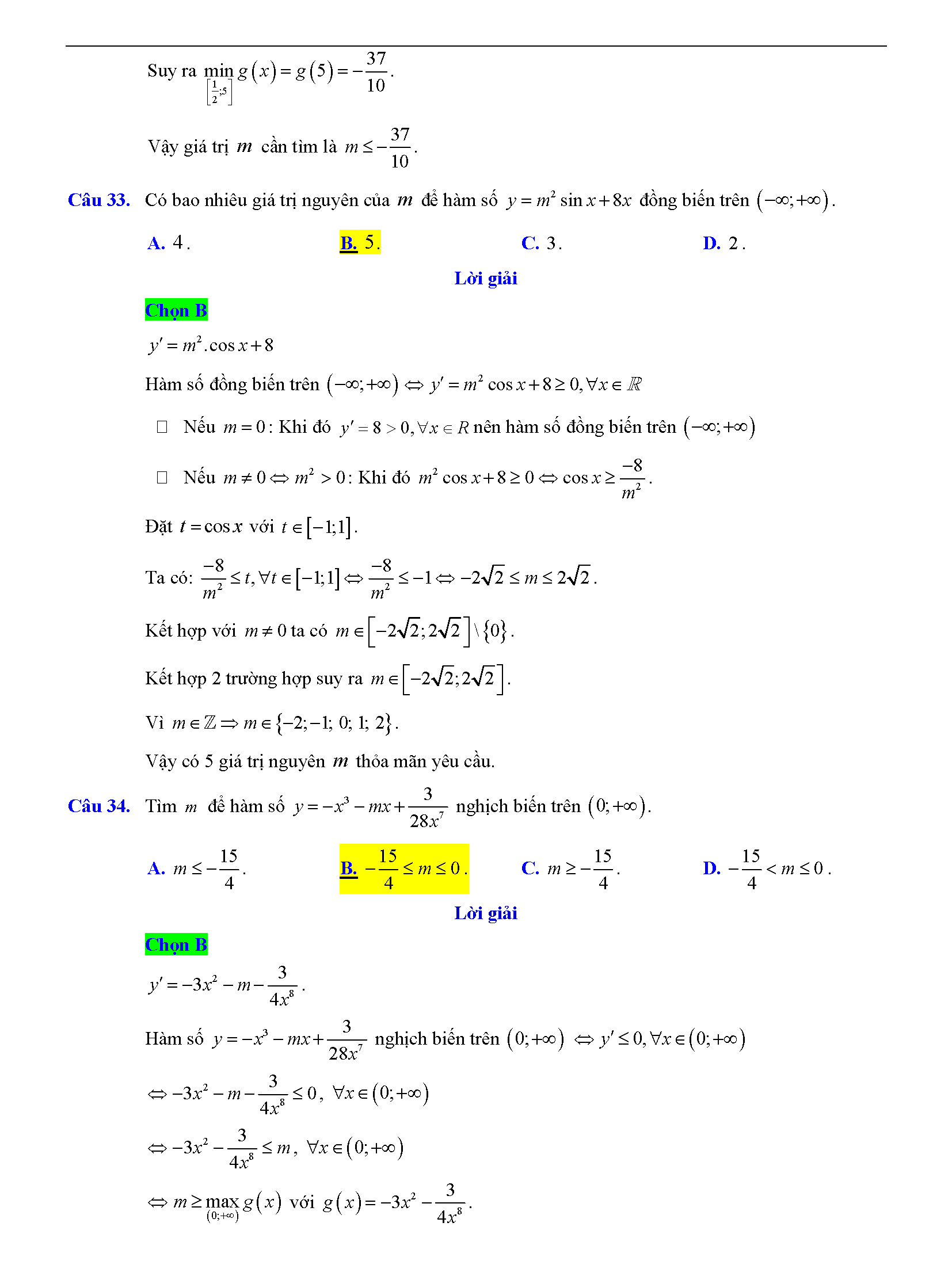 Trắc nghiệm tìm m để hàm số đơn điệu 21