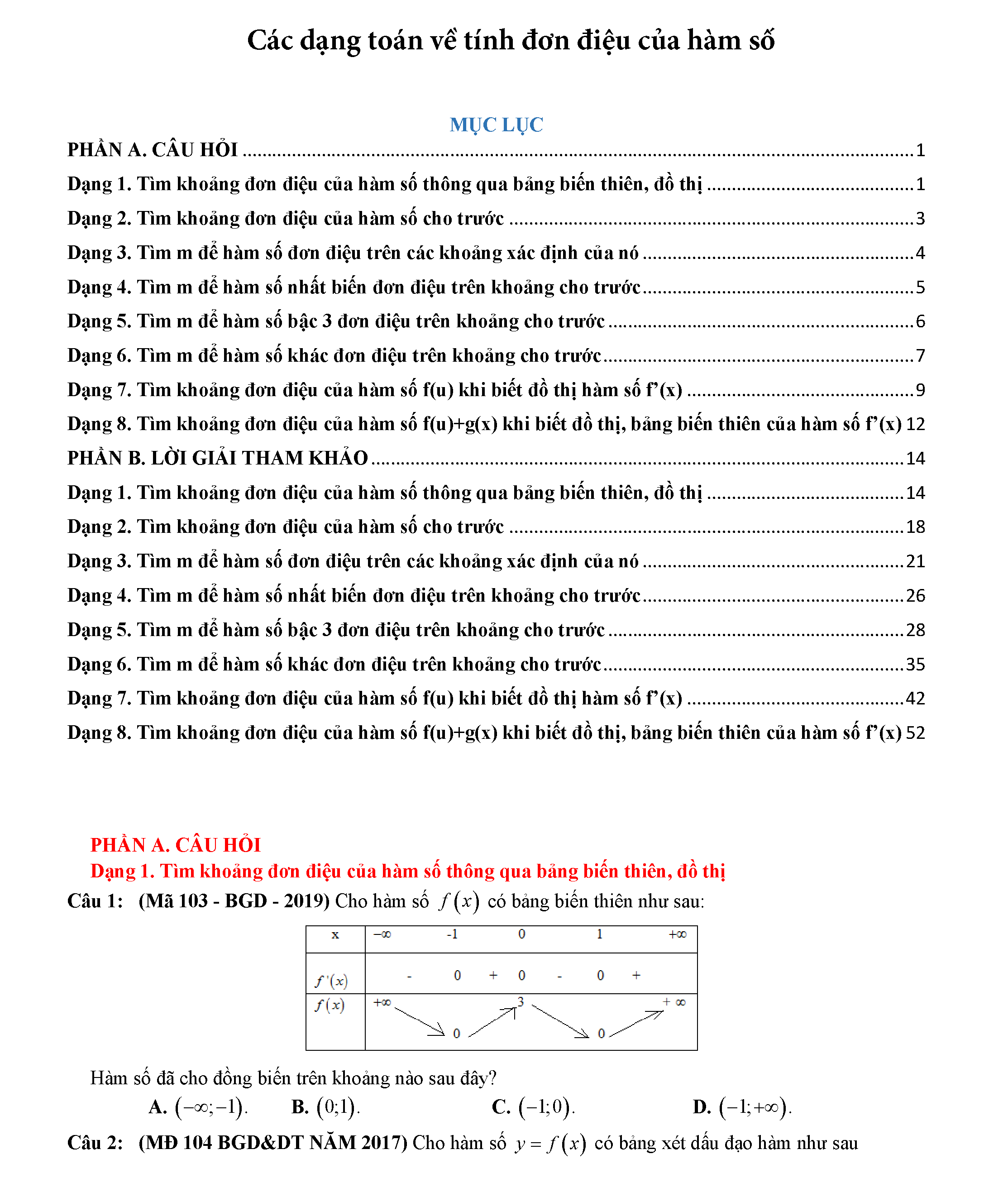 Các dạng toán về tính đơn điệu của hàm số 1