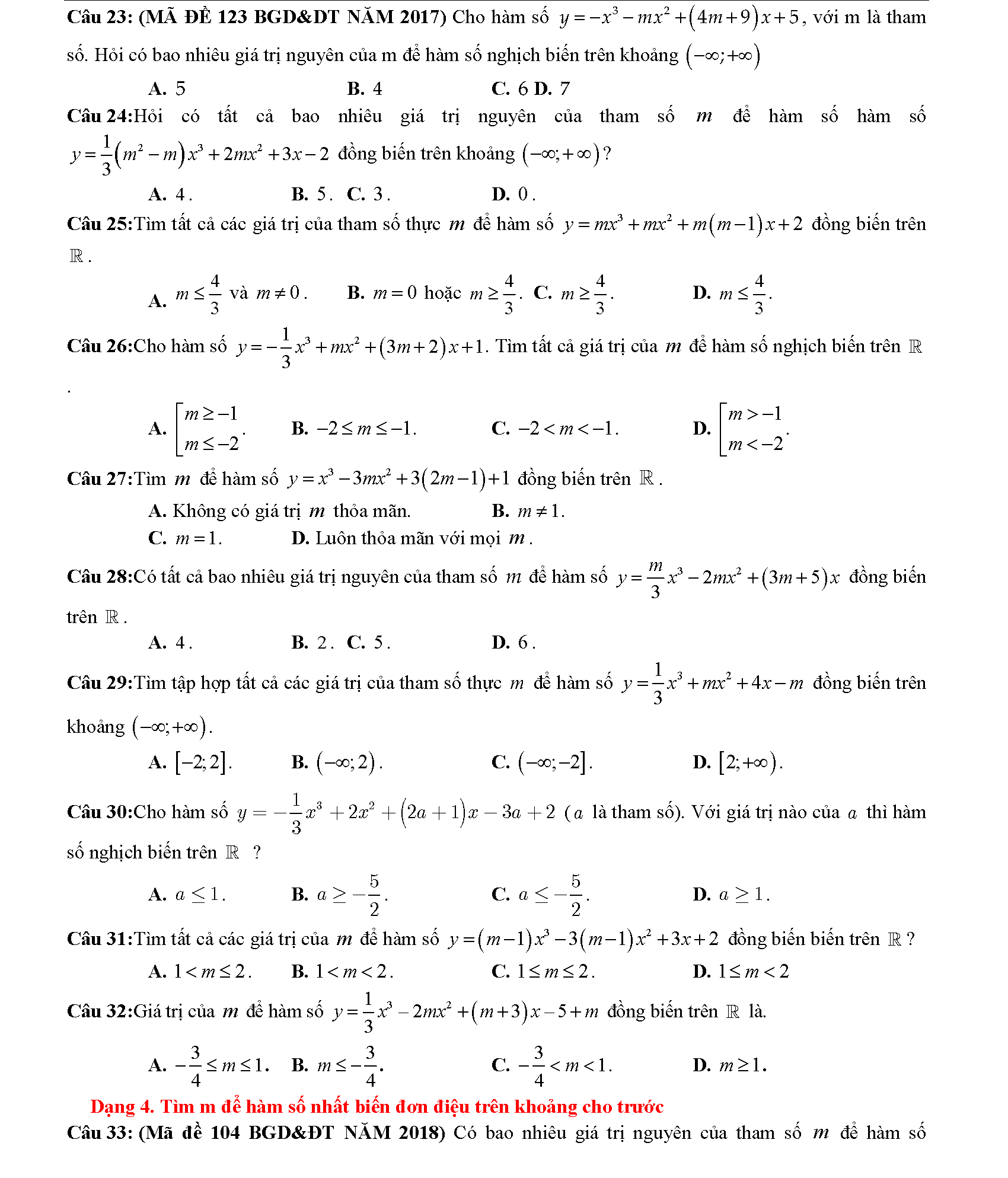 Các dạng toán về tính đơn điệu của hàm số 5