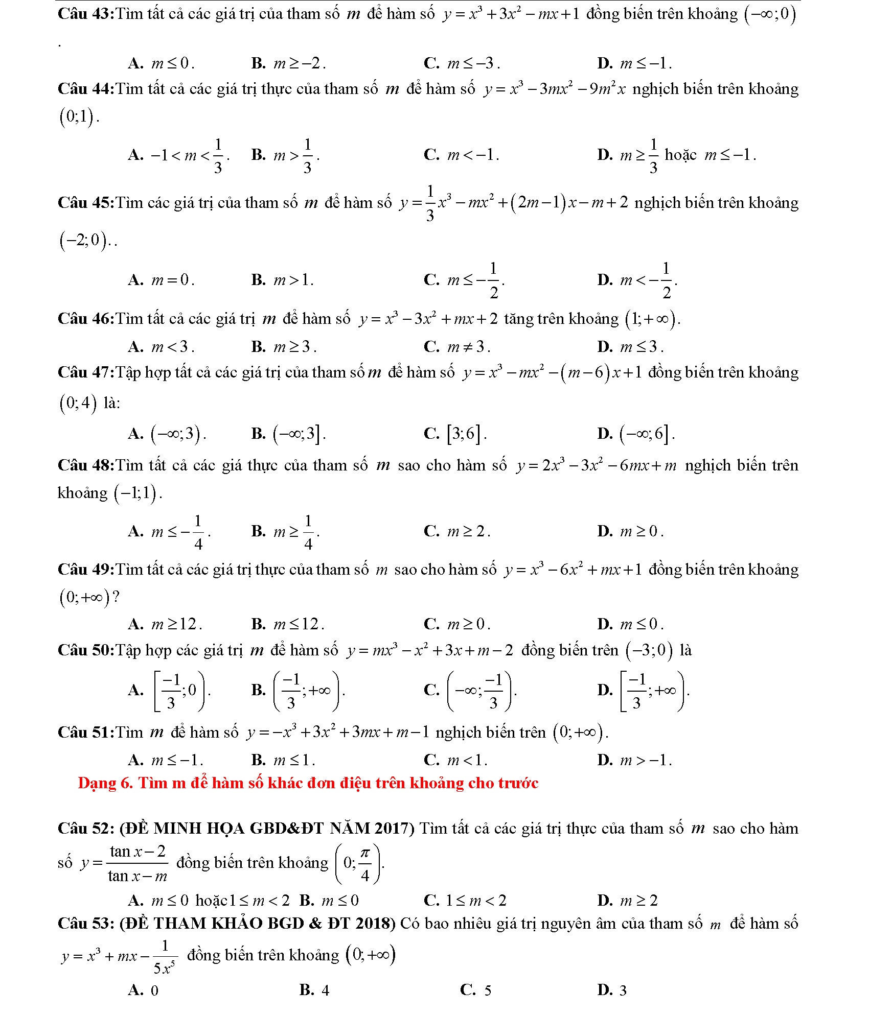 Các dạng toán về tính đơn điệu của hàm số 7