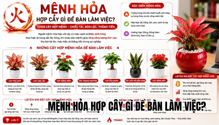 mệnh hoả hợp cây gì để bàn làm việc