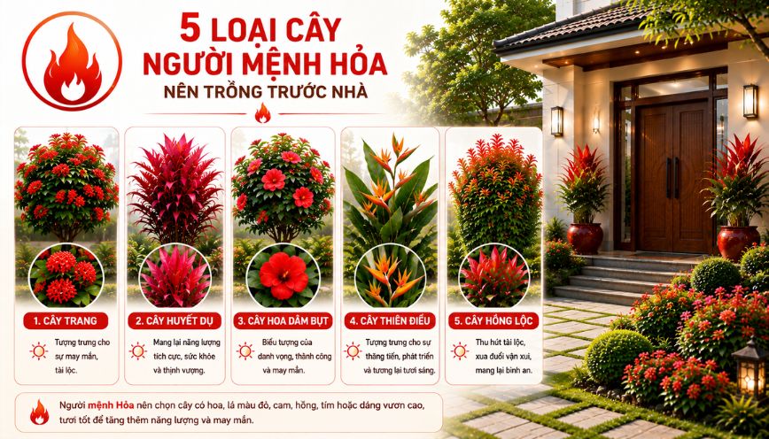 5 loại cây người mệnh Hỏa nên trồng trước nhà