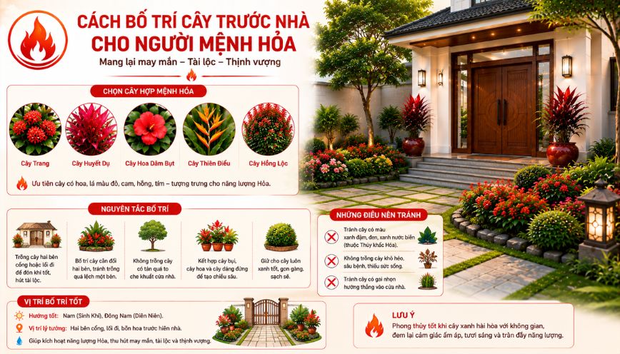 Cách bố trí cây trước nhà cho người mệnh Hỏa