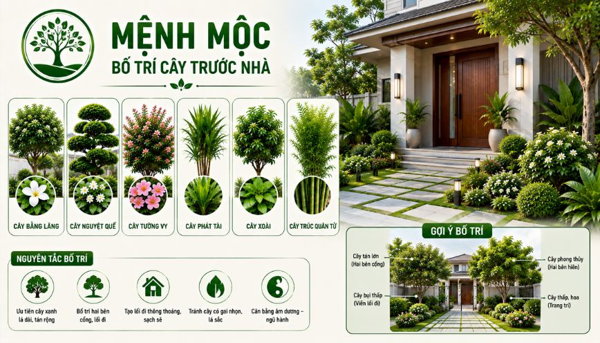 Cách bố trí cây trước nhà cho người mệnh Mộc