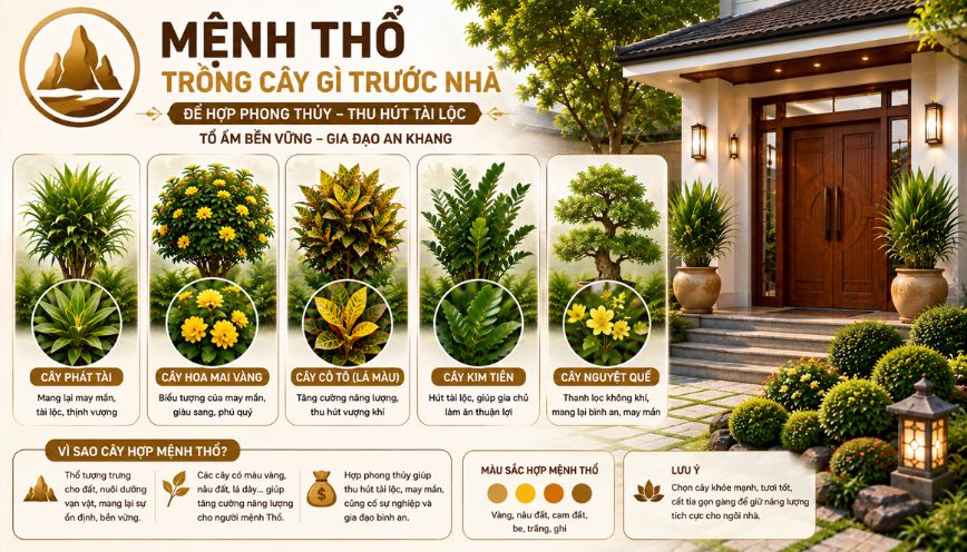 Mệnh Thổ trồng cây gì trước nhà để hợp phong thủy?