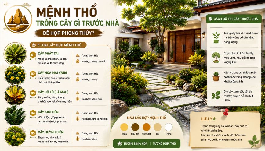 Mệnh Thổ trồng cây gì trước nhà phù hợp?