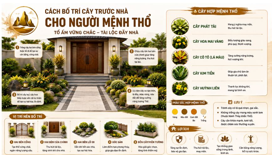 Cách bố trí cây trước nhà cho người mệnh Thổ