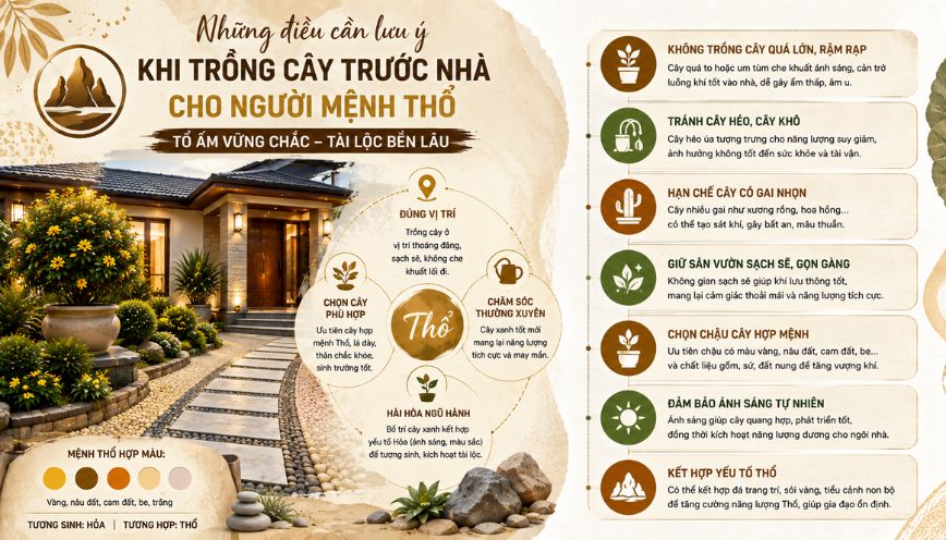 Những điều cần lưu ý khi trồng cây trước nhà mệnh Thổ